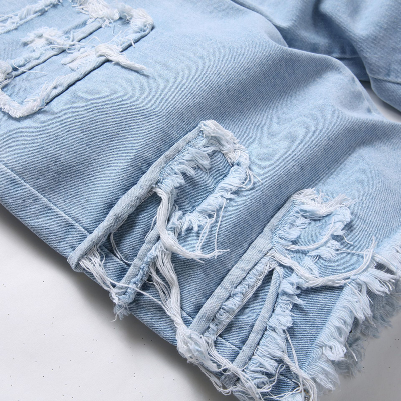 Herreklær casual slim denim small leg quarter bukser personlig trendy jeans_voghion.com