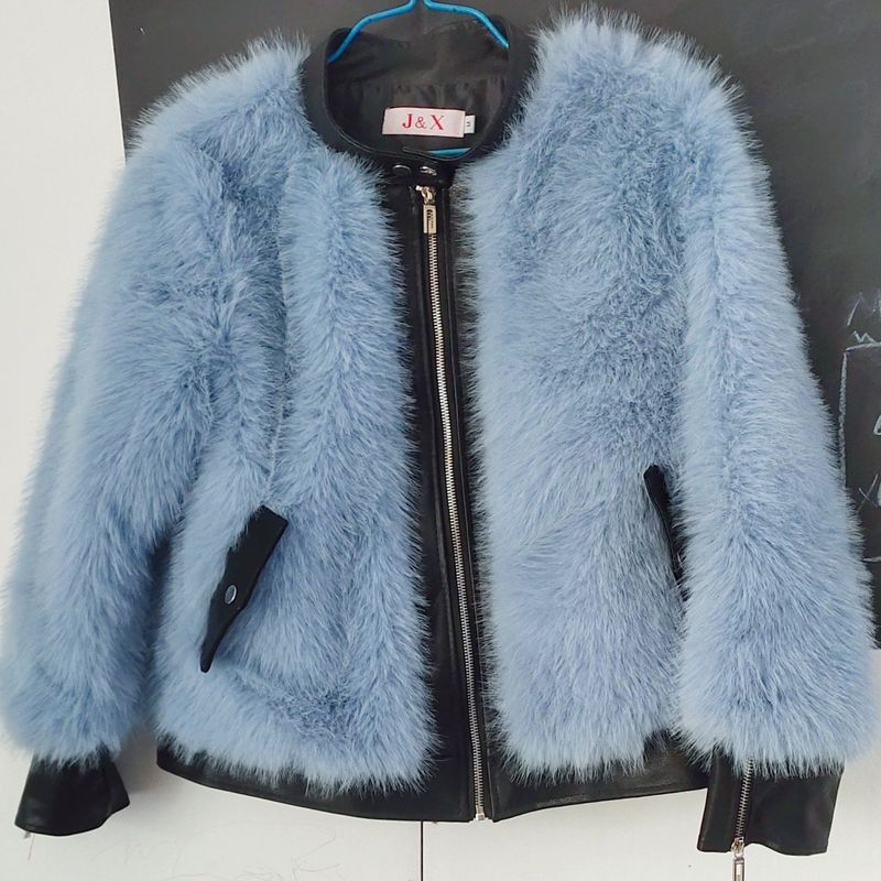 Cappotto in pelliccia di volpe da donna, giacca da motociclista patchwork corta, imbottita e spessa, abbigliamento invernale_voghion.com