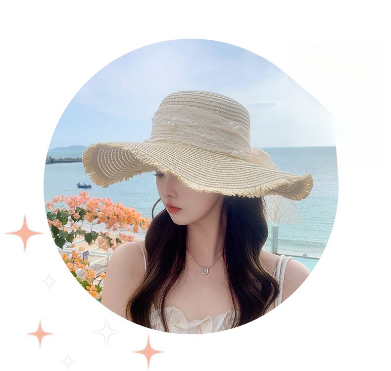 mit Bowknot-Sonnenschutzstroh für Damen, modisch, süßes Temperament, große Krempe, Sonnenschutzhut für den Außenbereich_voghion.com