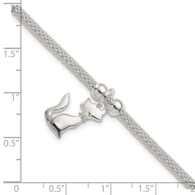 Sterling Silver Polished CZ Cat Charm Bracelet_voghion.com