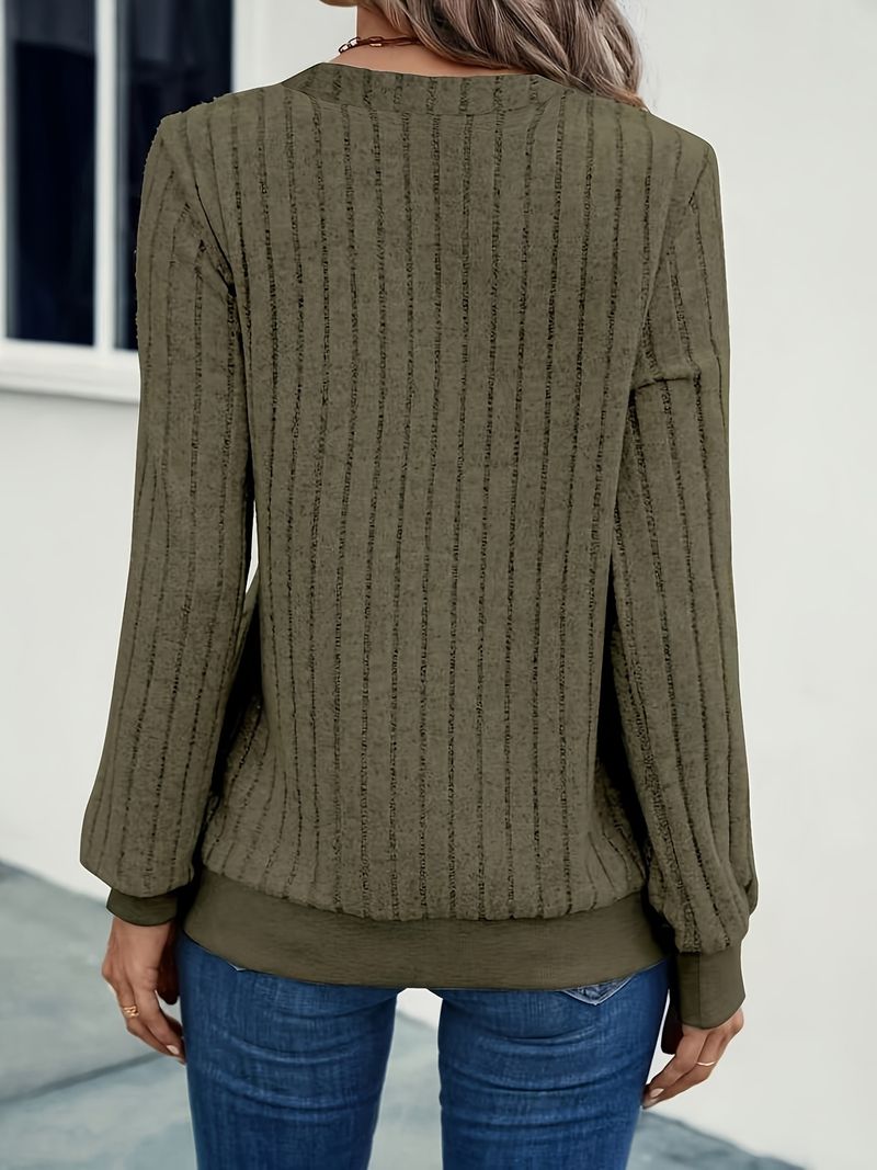 Maglia a coste con scollo a V – Camicetta comoda a maniche lunghe | Eleganza senza sforzo e comfort per tutto il giorno_voghion.com