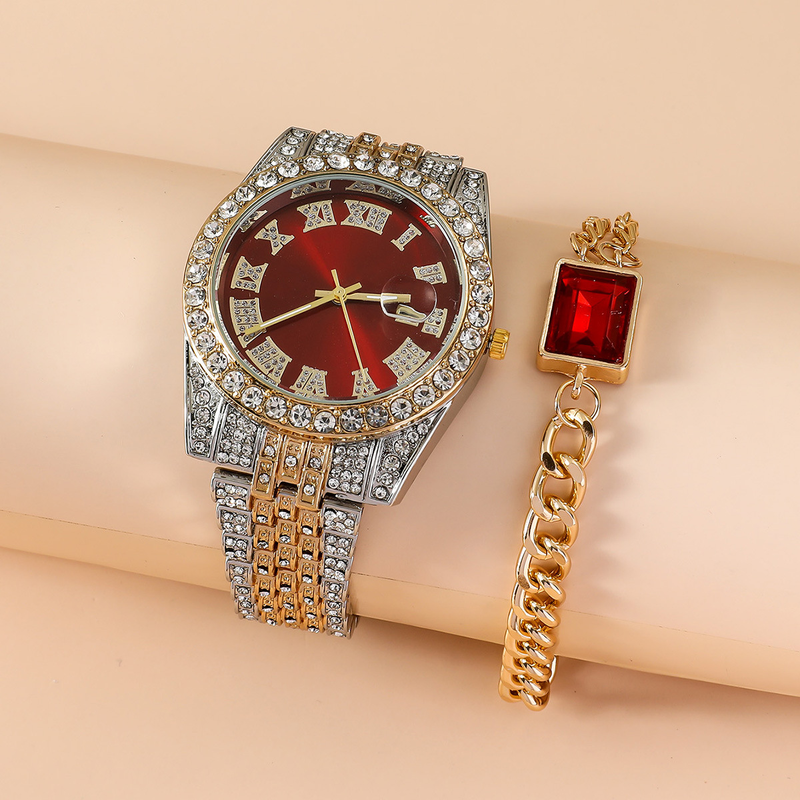 Nya damklocka Set Mode Ins Style Mångsidig Quartz Watch Armband Ring Örhängen Halsband Set_voghion.com