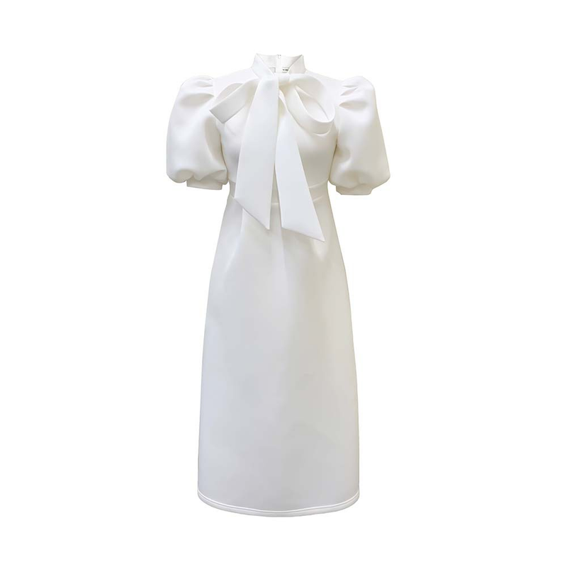Rochie de banchet pentru femei de marime mare de vara nou bowknot doamnelor de culoare solida fusta cu maneca scurta _voghion.com