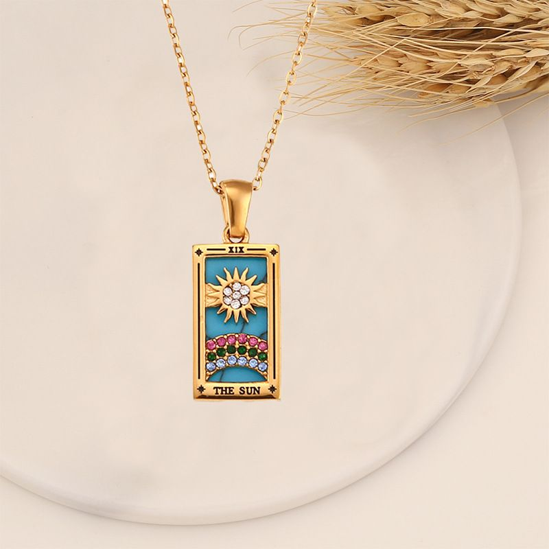 TAROCCHI vintage placcati in oro di vendita caldo con collana quadrata da donna in acciaio inossidabile con goccia di olio_voghion.com