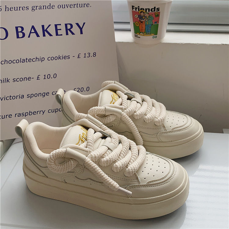 Minority Original Design Thick Rope Bread Shoes Women 2023 New Comfortable Chic Small White Shoes Women's Casual Skateboard Shoes_voghion.com