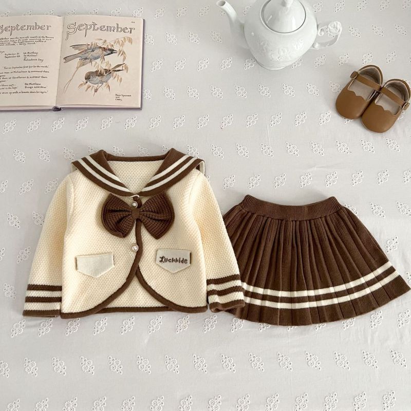 Mädchen Pullover Anzug 2023 Herbst Und Winter Neue Stil College Stil Zwei Stück Anzug Navy Stil Koreanische Version Gestrickte Bogen rock_voghion.com