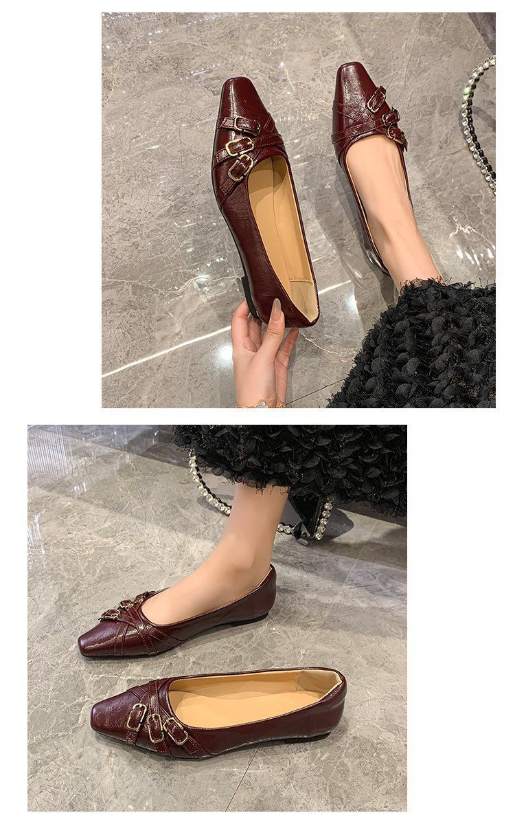 Loafer mit quadratischer Zehenpartie für Damen – flache Slipper mit Gürtelschnallen-Design (elegant und bequem, perfekt fürs Büro und die Freizeit)_voghion.com