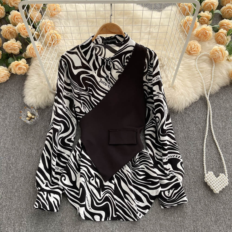 Abbigliamento da donna Maglie a maniche lunghe Larghe e snellenti Maglietta a due pezzi finta con cuciture a righe_voghion.com