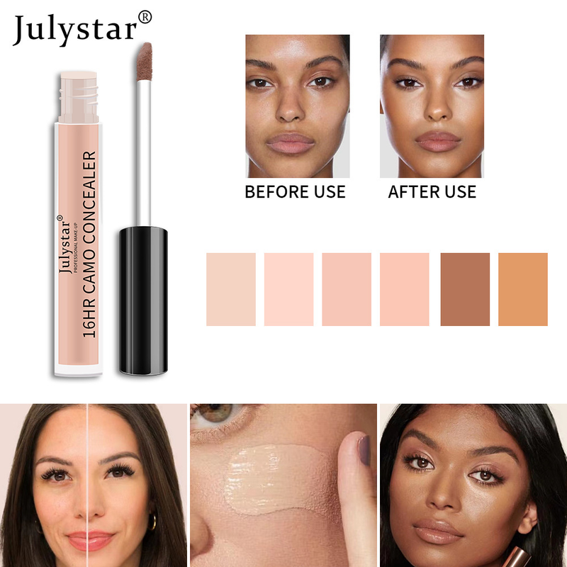 Carina Julystar Flëssege Concealer Laang halen Foundation Make-up Crème Schéinheet Make-up_voghion.com