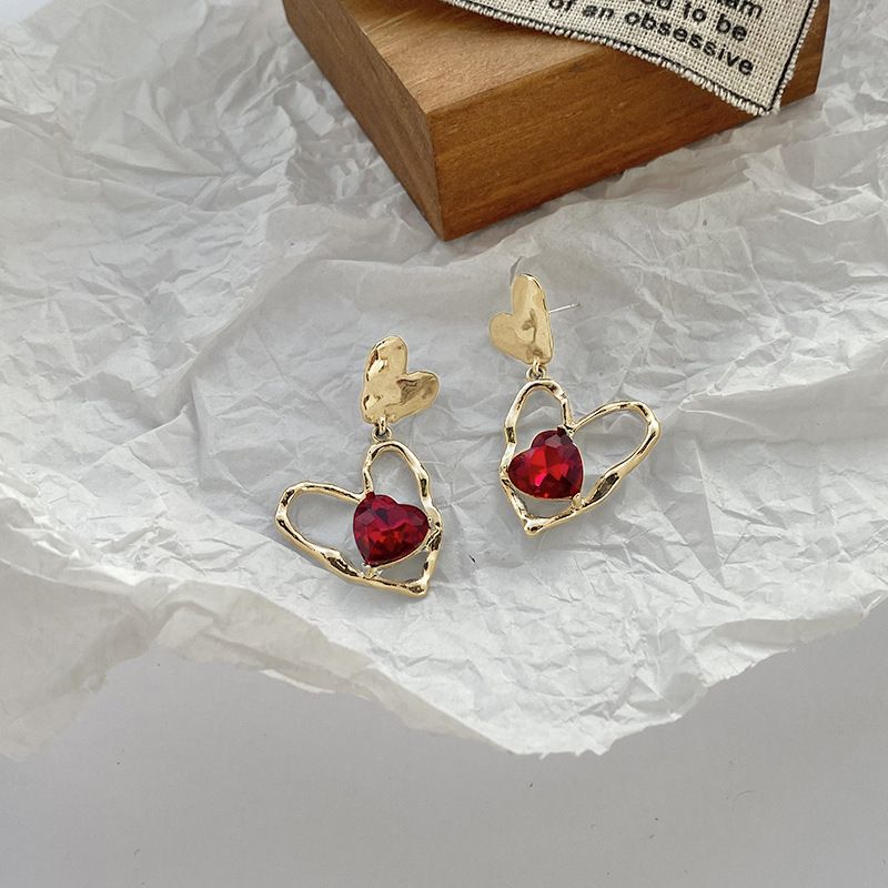 Orecchini di alta qualità hip-hop con aghi in argento esagerati color oro per ragazze hot da donna, in stile vino rosso_voghion.com