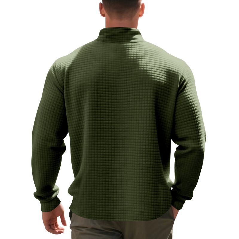 Men's Casual Pullover Sweatshirt With Jacquard Design, Stand Collar & Half-Zip, Loose Fit, Autumn/Winter Essential_voghion.com