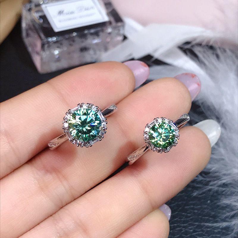 Green Moissanite GRA Certificate Black Card Waist Code Silver Plated Platinum New Women's Ring_voghion.com