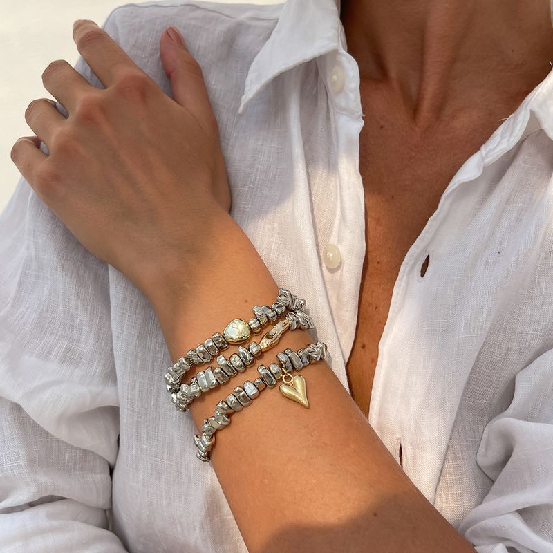 Pulsera apilada con cuentas CCB, con un colgante de corazón de amor, estilo Ins, dulce y fresco, con diseño irregular._voghion.com