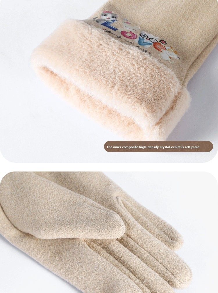 Gants de cyclisme pour femmes, tactiles, imperméables au froid, doublés polaire, chauds, mignons, coupe-vent, automne/hiver, grande taille, en laine allemande_voghion.com