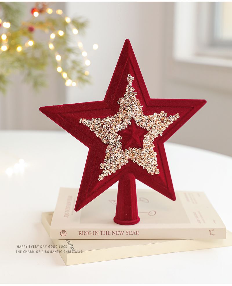 Étoile de Noël élégante à paillettes - Étoile 3D premium à cinq branches avec poudre pailletée adhésive (Rouge A/Rouge B/Champagne)_voghion.com