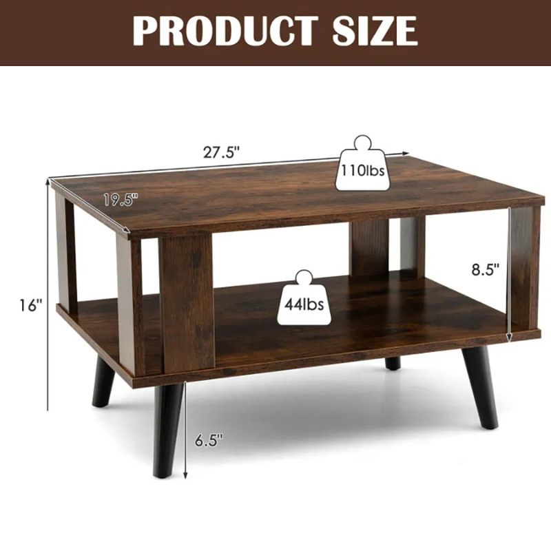 1PC Retro Mid-Century Shelf Living Table Table Room Open With Compact Coffee Storage_voghion.com