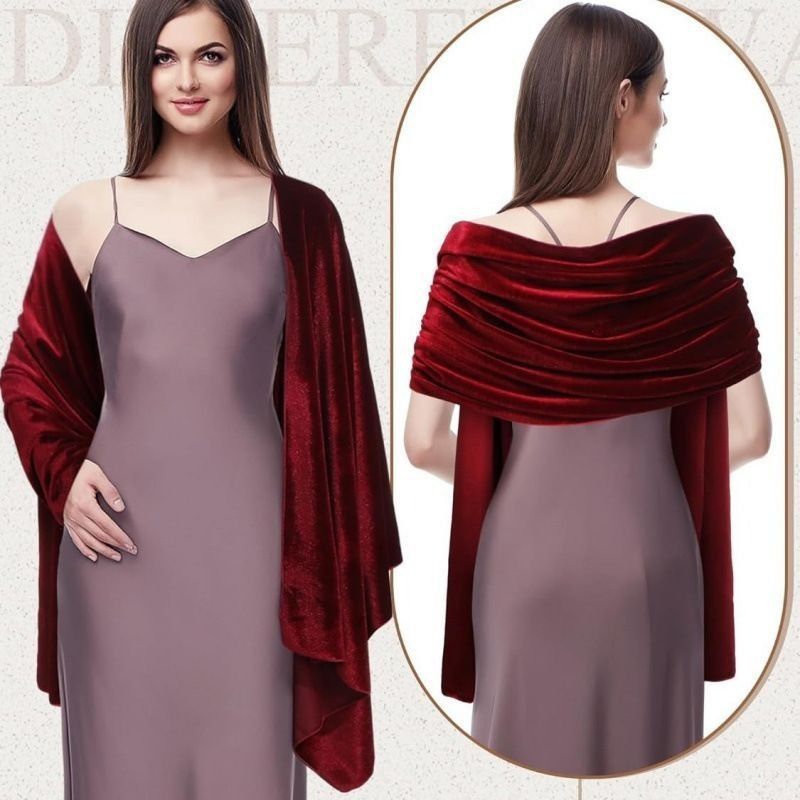 Modischer Damenschal in Burgunderrot, Samt, Seidenschal, Mehrzweck-Langschal, Kleid, Cheongsam mit kleinem Schal außen_voghion.com