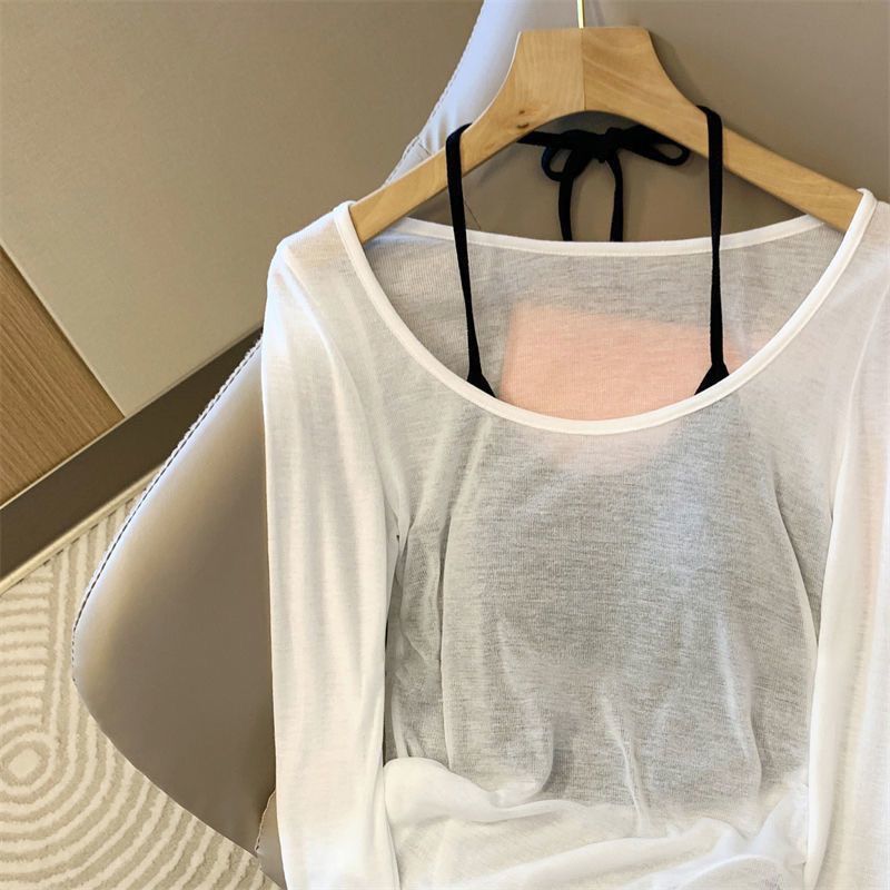 Abbigliamento da donna Hottie Summer Suit Hollow Pieghe Protezione solare Maglia Camicetta Maniche lunghe Bretelle Gilet sottile Due pezzi Suit_voghion.com