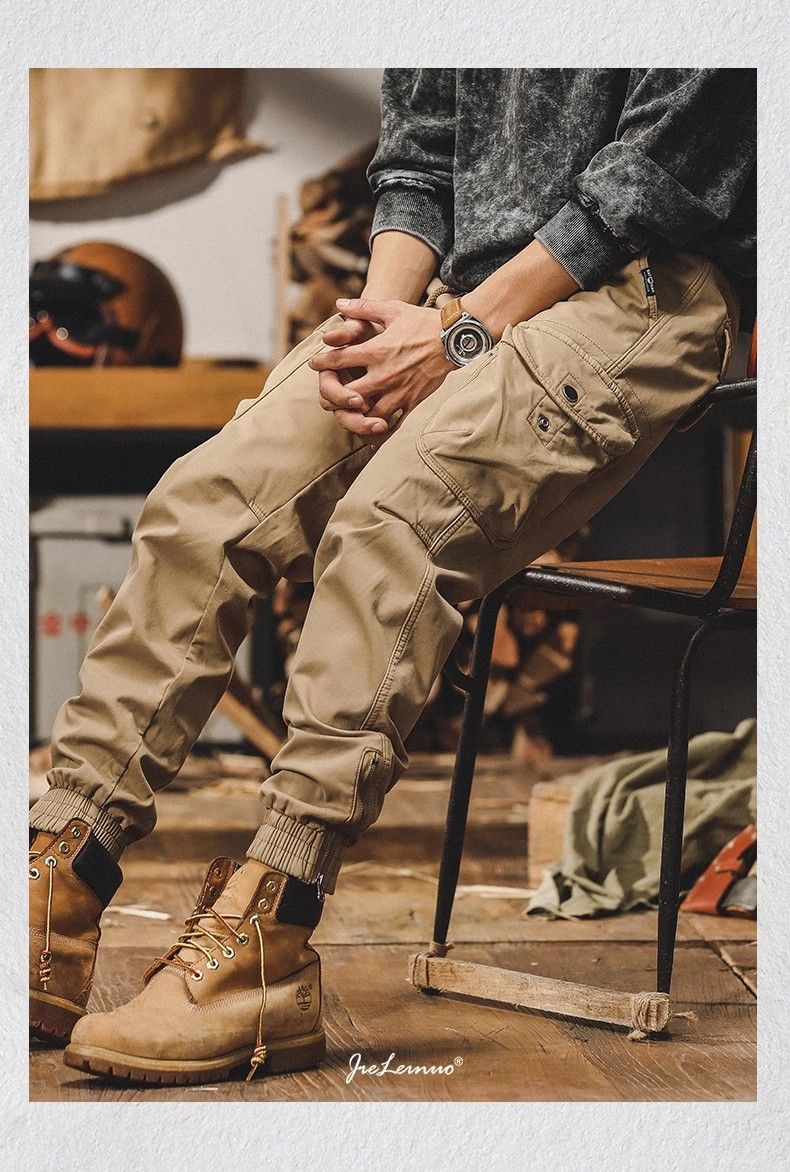 Vintage-Arbeitshose für Herren – Schwere taktische Cargohose mit Reißverschlussbündchen, Multi-Taschen-Design und Stretch-Stoff für Herbst und Winter_voghion.com