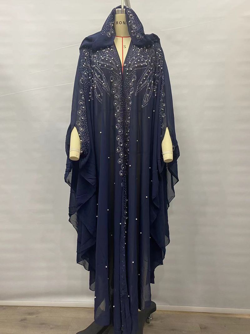 Robe cravejado de strass, xale muçulmano, vestido com capa e capuz, manga morcego, mais vendido_voghion.com
