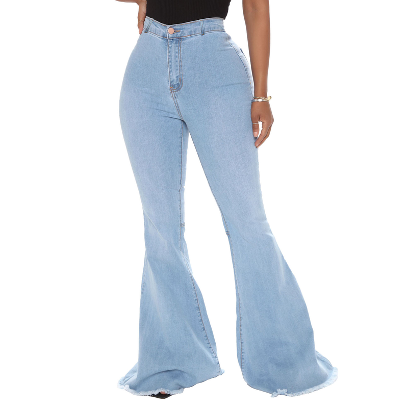 Gränsöverskridande Hot Rea Europeiskt och amerikanskt mode Hög midja Mångsidig Slim Fit Stretch Denim Flare Byxor_voghion.com