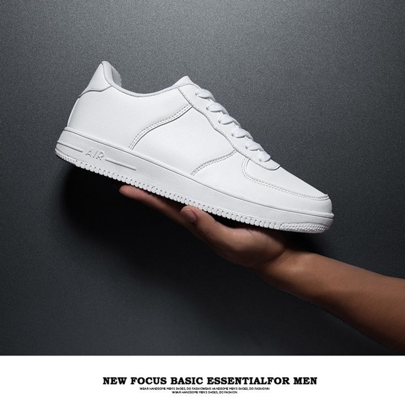 Mænd og kvinder hvide fjeder lavhovedet læder fladbundet retro skateboard plus size sports casual sko ren sort_voghion.com