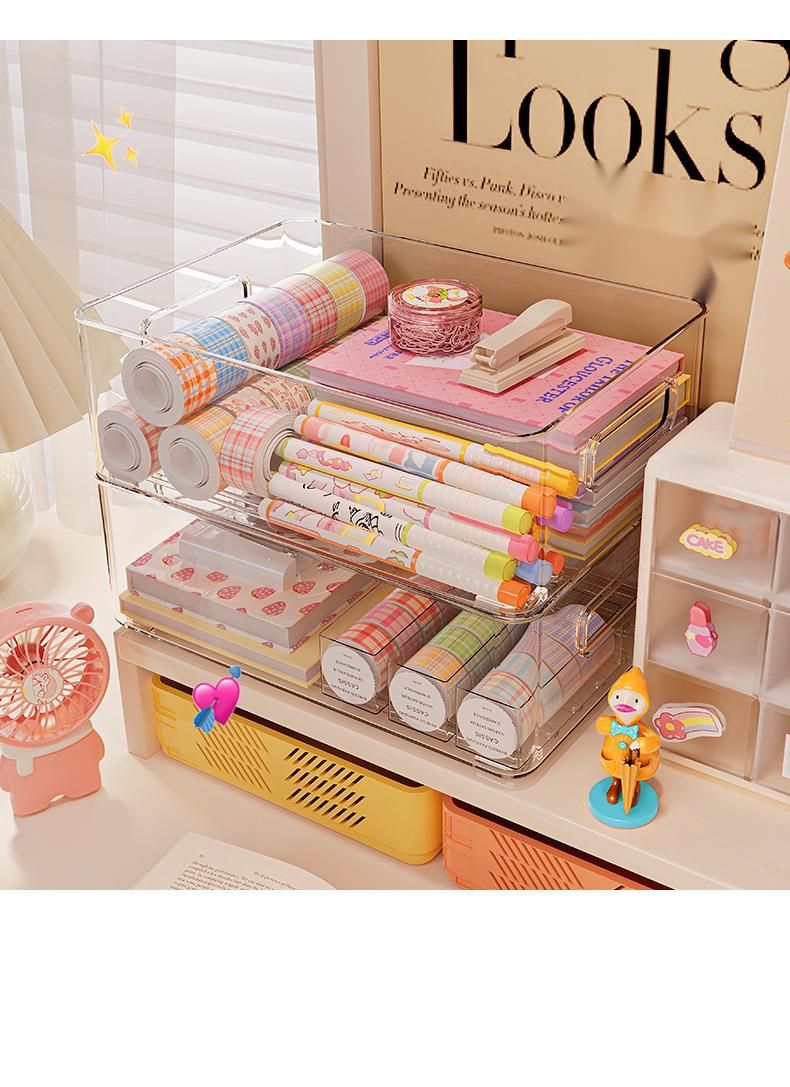 Desktop Storage Cosmetics Organizing Basket Dormitory Snacks Small Sundries Plastic Rectangular Acrylic Transparent Box_voghion.com