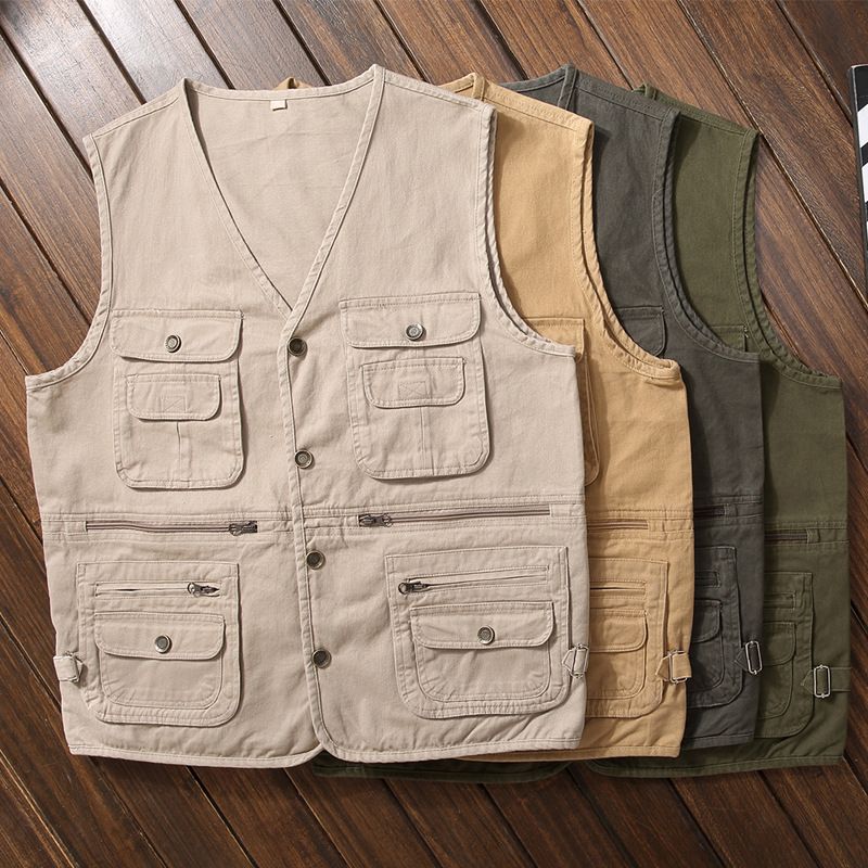 Pure Cotton Multiple Pockets, Middle-Aged Elderly Dad's Outfit, Camisole, Casual Fishing Photography Men's Vest, And_voghion.com