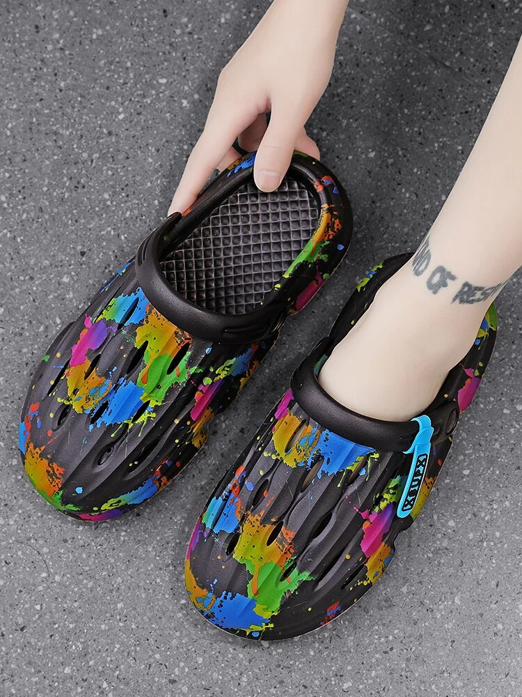Slippers Beach Hollow Hole Man Platform Sandals Summer Men Casual Shoes EVA Slides Outdoor Flip-Flops_voghion.com