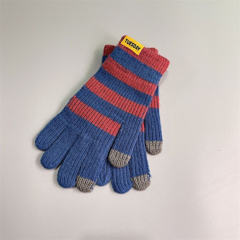 Knitted yarn warm winter women, striped, exposed finger touch screen, outdoor cycling, student Korean version, trendy_voghion.com