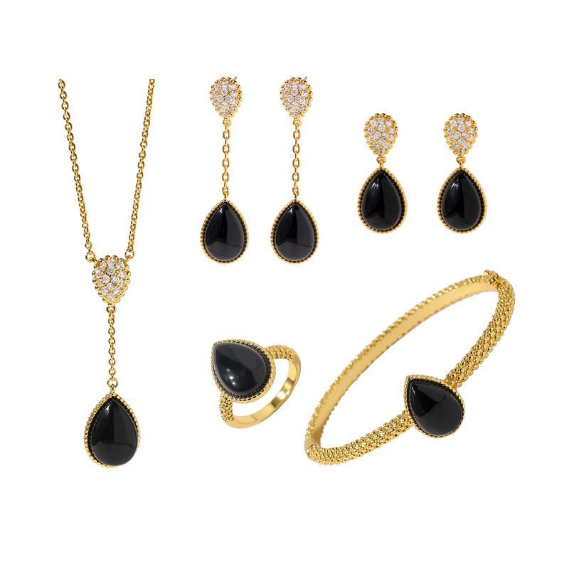 Set di quattro pezzi di orecchini a goccia in madreperla e agata naturale, stile retrò, per donna_voghion.com