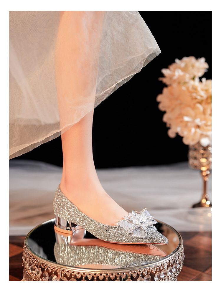 3333D-009 Scarpe da donna con tacco basso, punta a punta, glitterate, eleganti e comode, per feste di nozze_voghion.com