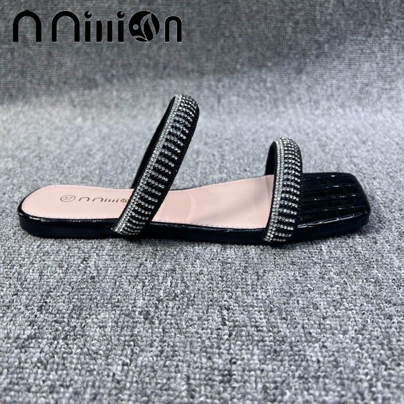 Damespantoffels Damesballerina's Platte zool Eén band Dames S Sandalen voor buitengebruik met strass steentjes Zomer Damespantoffels Comfortabel_voghion.com