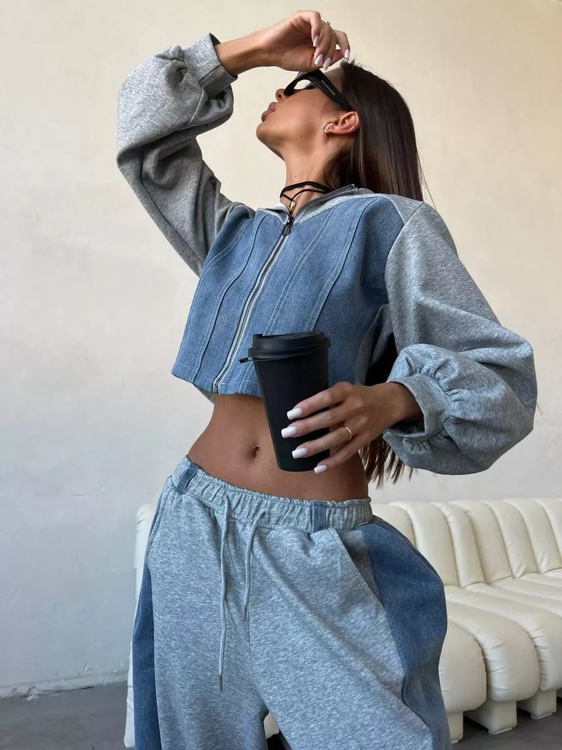Women's Casual Color Block Hooded Sweater & Wide Leg Pants Set - Long Sleeve Streetwear Outfit For Fall_voghion.com