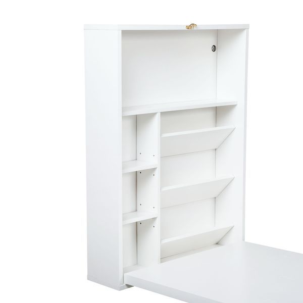 Modern Compact Wood Wall Mounted Folding Desk Cabinet Convertible Writing Desk For Home Office With Storage; White_voghion.com