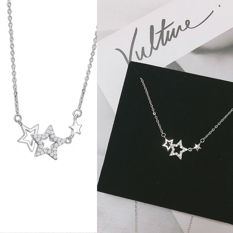 Shining Star Chain Necklace For Women, Ins Style, Light Luxury, Niche Design, Silver Collarbone Chain, Versatile And_voghion.com