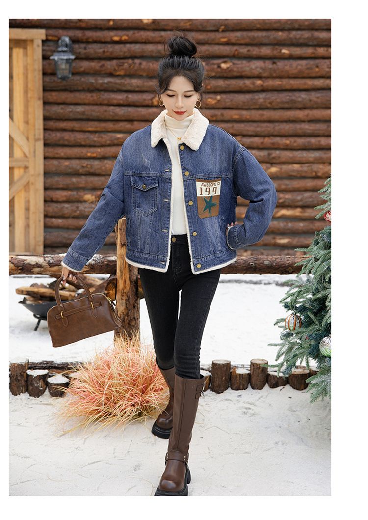 Giacca invernale in denim da donna – Fodera in pile caldo, vestibilità oversize, lunghezza corta, stile casual chic, colletto polo, S-3XL_voghion.com