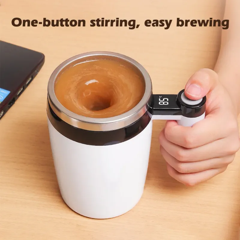 USB Rechargeable Stirring Coffee Mug - Stainless Steel Self Mixing Magnetic Cup Rotating 360° Stirrer_voghion.com