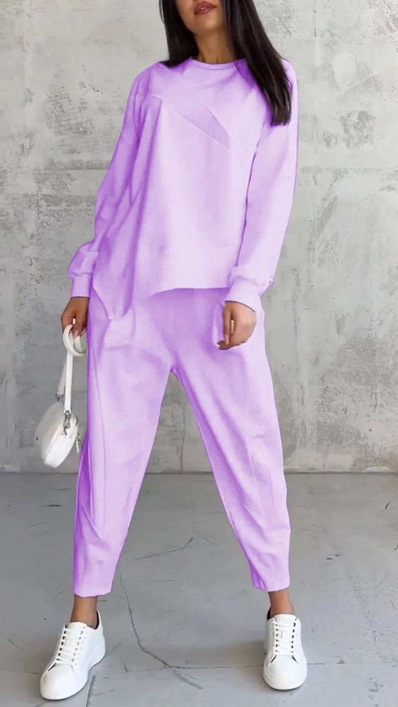 Women's Oversized Drop-Shoulder Sweatshirt & Jogger Set – Streetwear Lounge Wear With Asymmetrical Hem_voghion.com