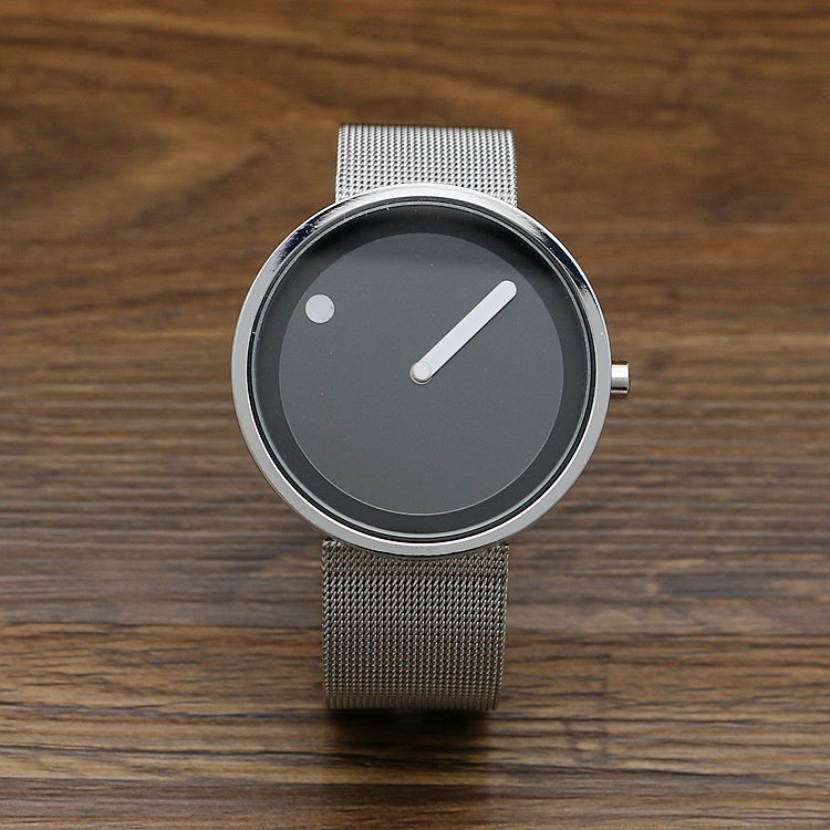 Gewebtes Mesh-Konzept im koreanischen Stil für Männer und Frauen, trendige Plattenspieleruhr mit Stahlarmband_voghion.com