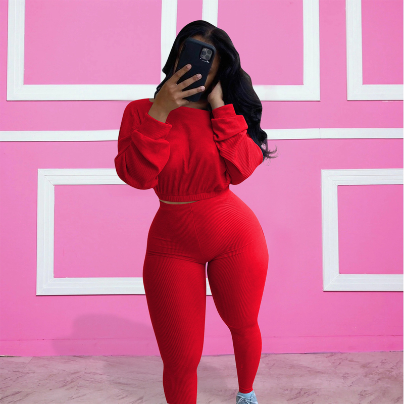 Women's ribbed athleisure suit_voghion.com