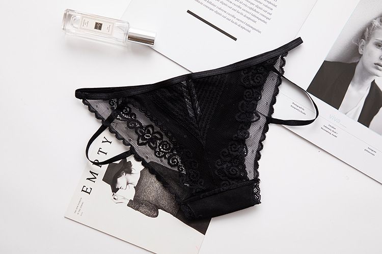 Roupa íntima Calcinha de renda de cor sólida Calcinha sexy Calcinha de renda de cintura baixa para mulheres_voghion.com