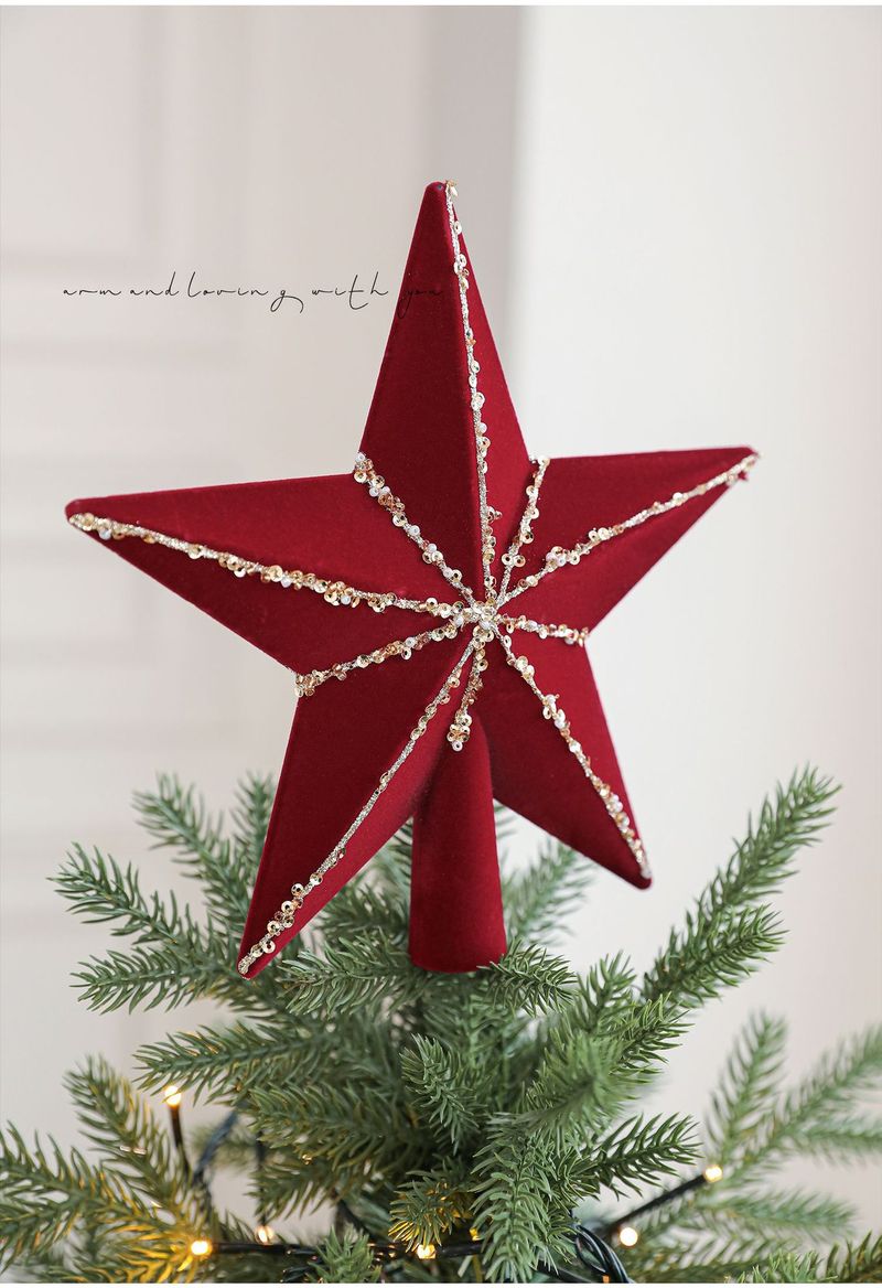 Étoile de Noël élégante à paillettes - Étoile 3D premium à cinq branches avec poudre pailletée adhésive (Rouge A/Rouge B/Champagne)_voghion.com