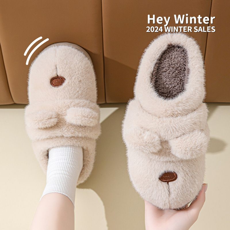 MTX Niedliche Katze Bowknot Paar Baumwolle Frauen Winter Indoor Home Warm Fleece Dicke Sohle Pelzigen Hausschuhe Für Männer_voghion.com