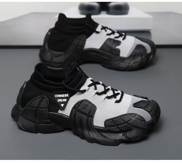Men's New Thick-Soled Lightweight Sock Mouth Casual Shoes Youth Fashion Color-Block Sneakers_voghion.com