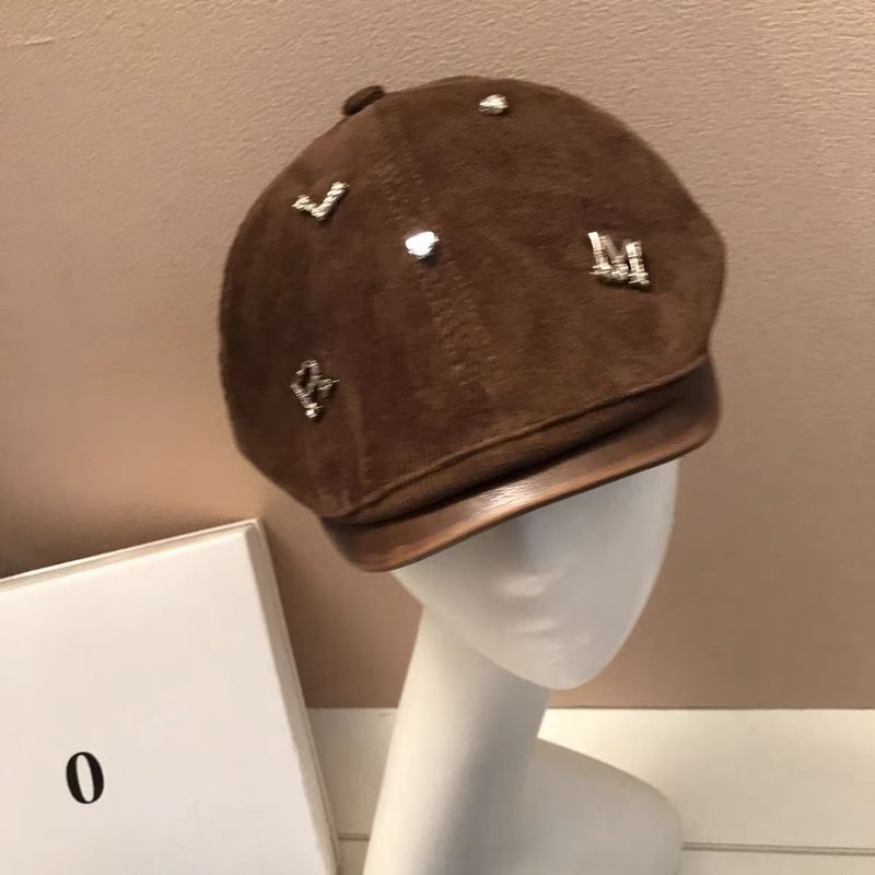 Cappello da pittore in velluto a coste con lettera in avanti, stile artistico, per donne, autunno inverno, nuovo, snellente, alla moda, con becco d'anatra_voghion.com
