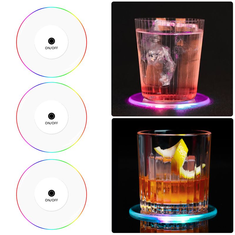 Basic LED-Untersetzer (3er-Pack) – Einfache runde Getränkeunterlagen für Zuhause und Büro, rutschfestes PP-Material, batteriebetrieben_voghion.com