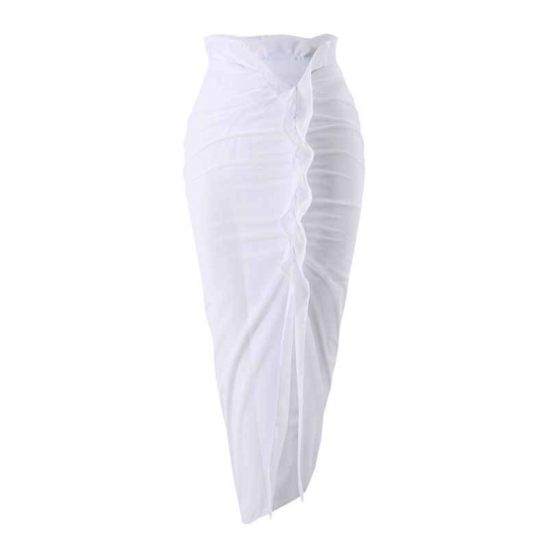 Damkläder Färgmatchning Sexig Ny Rosa Tredelad Mesh Lång Kjol Baddräkt Bikini_voghion.com