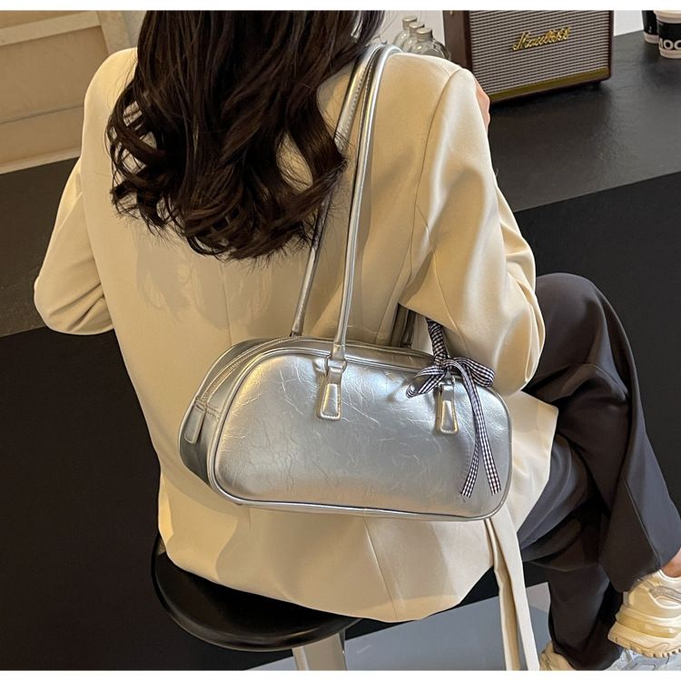 Borsa a tracolla singola versatile per ascella, in argento, da donna, grande capacità, in stile balletto, con cuscino, per ragazza piccante_voghion.com