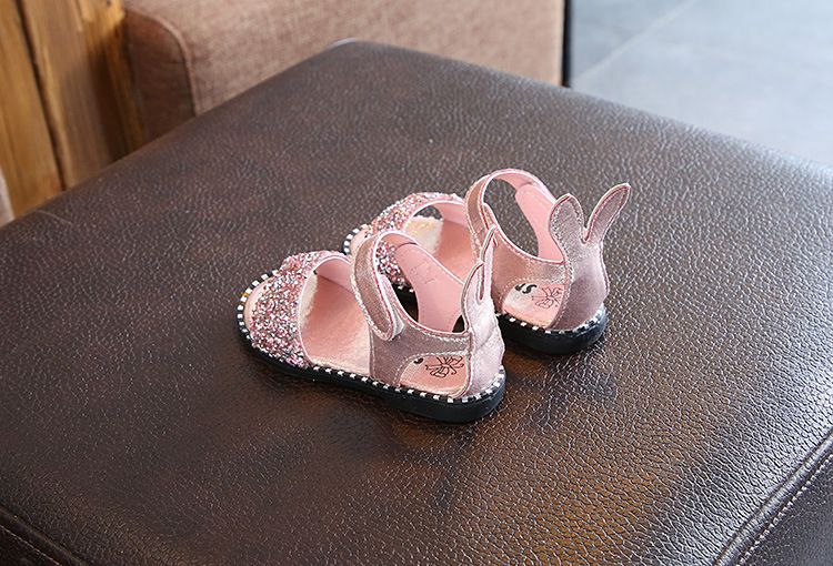 Sandalias con orejas de conejo de verano para niñas de 1 a 12 años, bolso de zapatos romano con diamantes de imitación y lentejuelas, punta expuesta media y grande_voghion.com